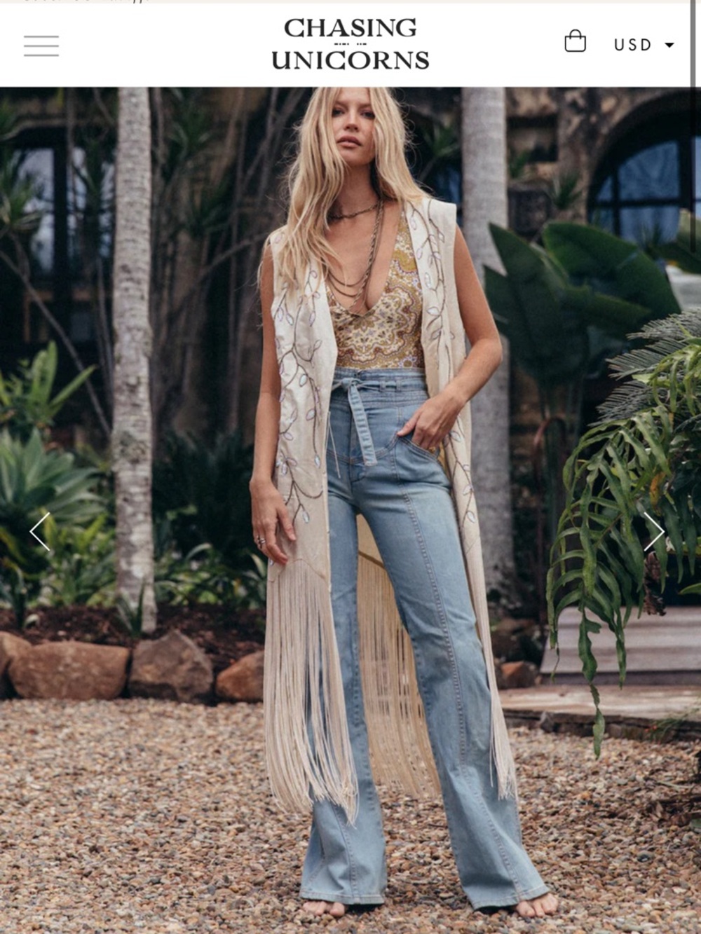Chasing Unicorns smoke on the water beaded + fringe Vest